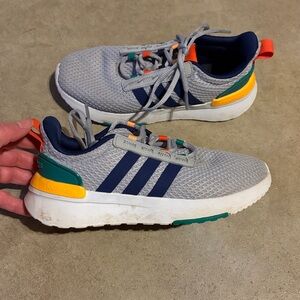 adidas Kids Gray Knit Sneakers with Navy Trim